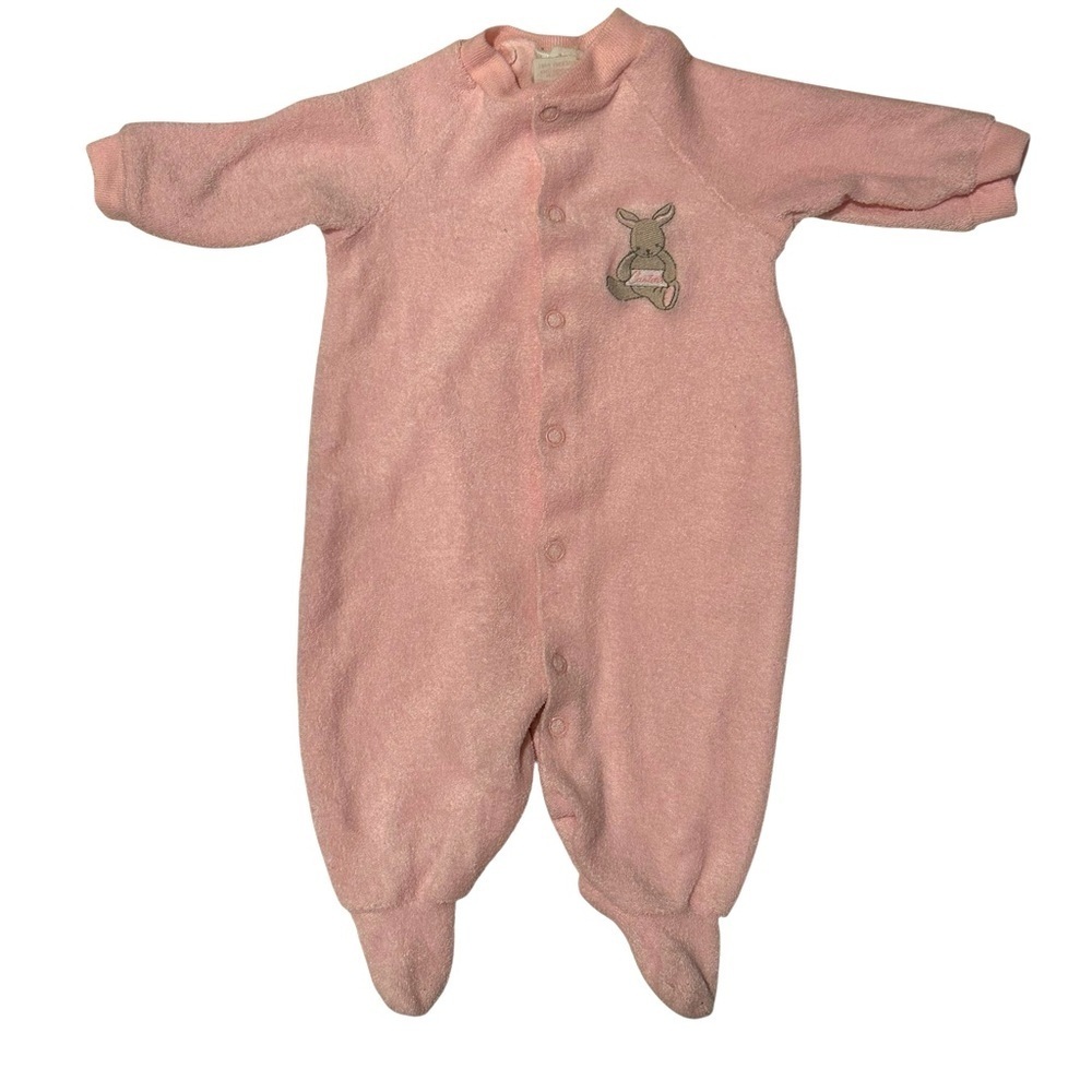 Vintage Y2K Carter’s Pink Bunny Terry Footed Sleeper 0-3M